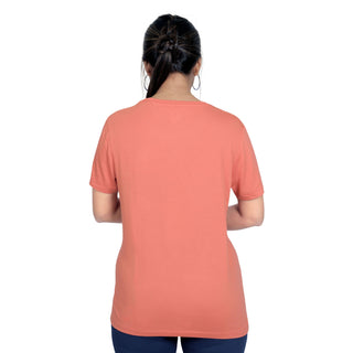 Women Typography Round Neck Cotton Blend Orange T-Shirt