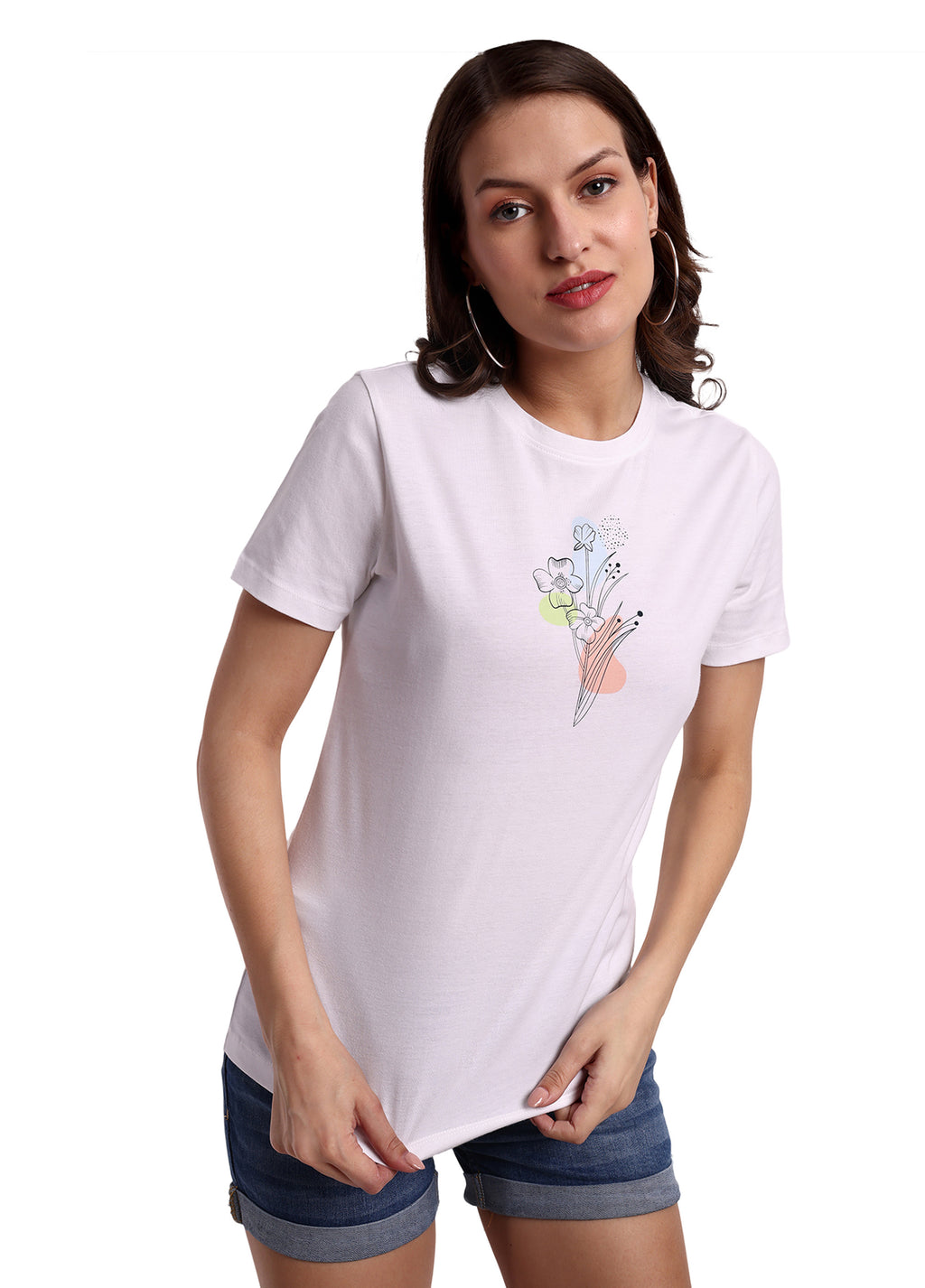 Women White Round Neck T-Shirt