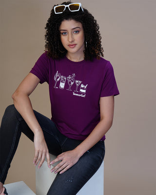 Women Purple Printed Round Neck T-Shirt