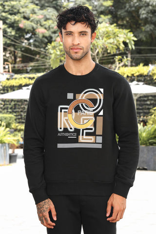 Men’s Typography Printed Tracksuit Set | Round Neck Long Sleeve Top & Drawstring Joggers | Cotton Blend | Mid-Rise Flat Front | 4 Pockets | Casual Athleisure Wear