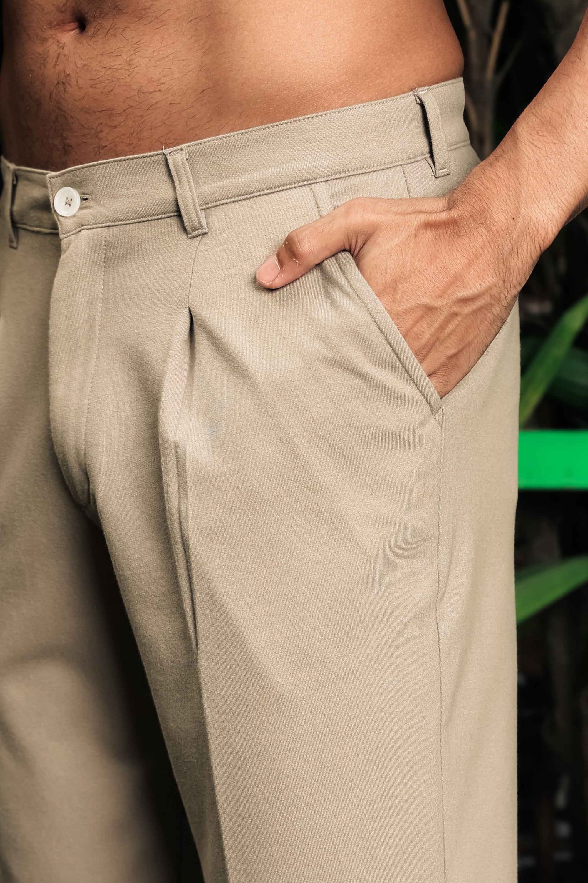 ONE SKY Men’s Cotton Spandex Pleated Trousers | Mid Rise Casual Pants with Button & Zip Closure | 4 Pockets | Solid Color | Machine Wash