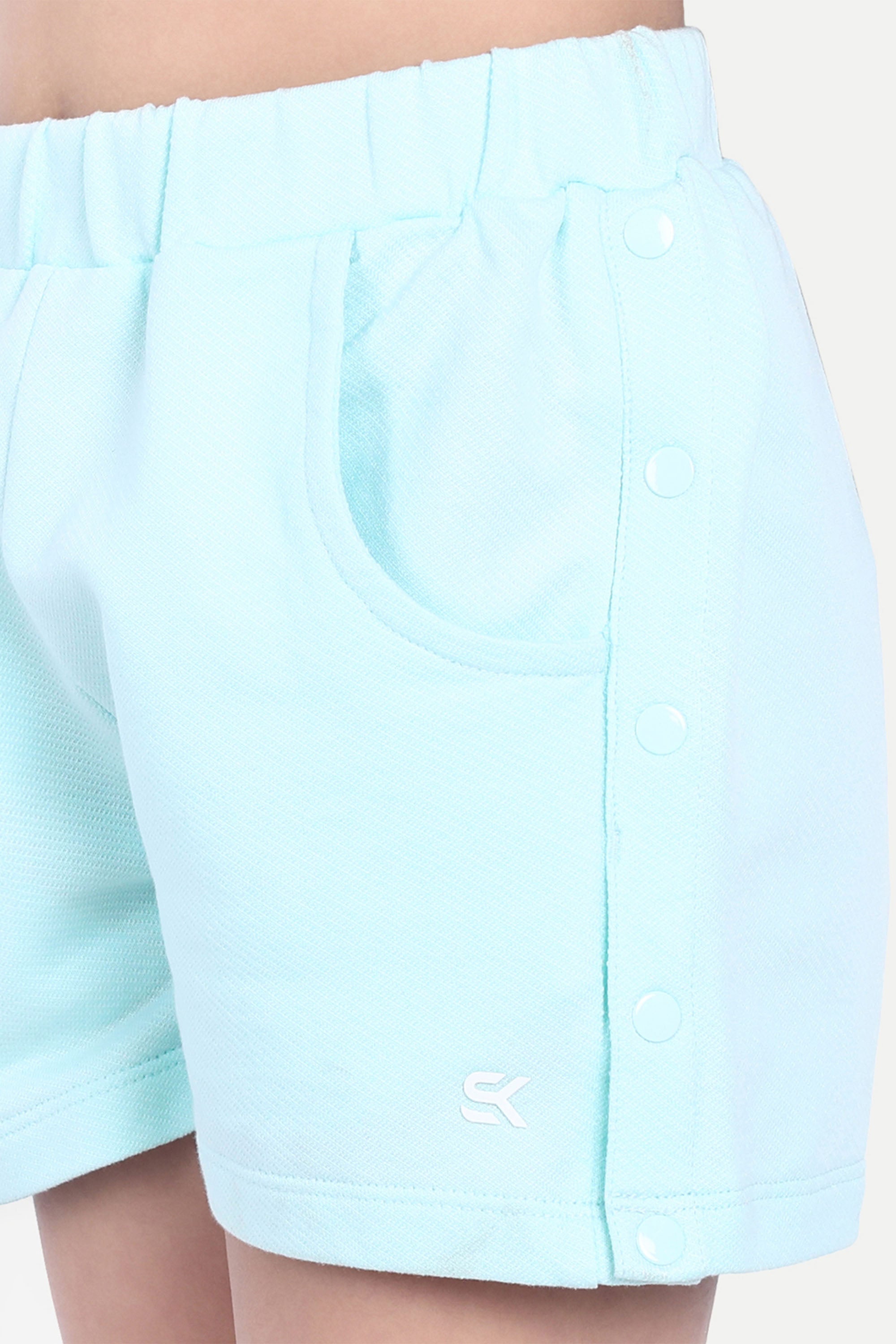 Girls' Stylish Elastic Waist Shorts with Front Pockets & Side Button Detailing