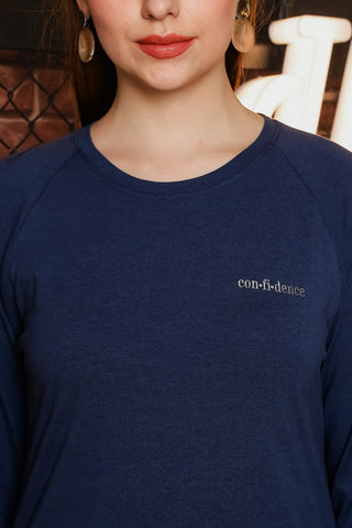 ONE SKY Women's Printed & Typographic Full Sleeve T-Shirt | Cotton Modal Blend Round Neck Top | Soft & Stretchy