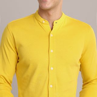 Men Mustard Chinese Collar Formal Shirt