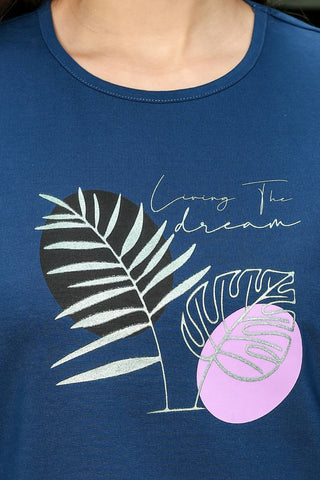 WOMEN ROUND NECK BLUE HALF SLV  CO-ORD SET