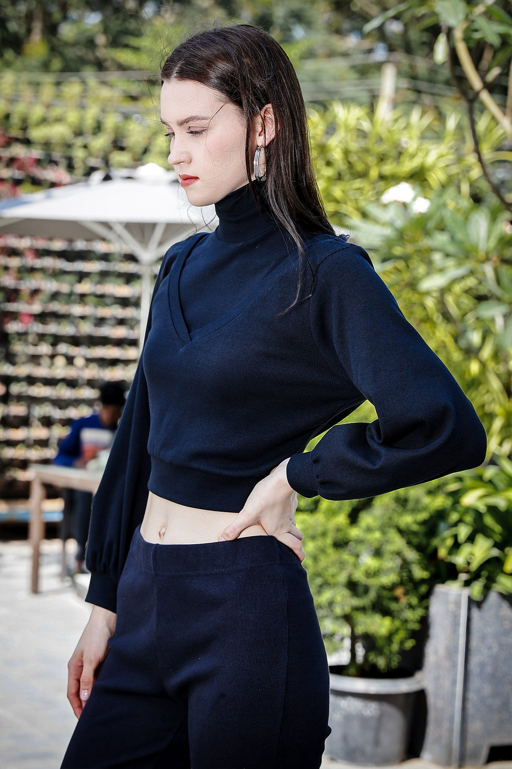Women's 3-in-1 Versatile Crop Top with High Neck Inner & Full Sleeve Outer
