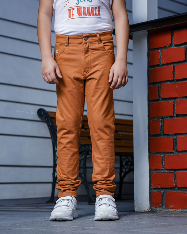 BOYS REGULAR FIT TOBACCO OLIVE CAUSAL PANT