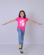 Girls Fuchsia Floral Printed T-Shirt