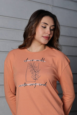 WOMEN ROUND NECK ORANGE FULL SLV  CO-ORD SET