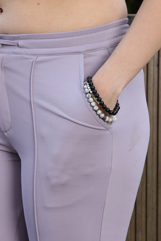 ONE SKY Women’s Cotton-Spandex Mid-Rise Pleated Trouser – Solid Casual Trousers with Drawstring & Zip Fly, 2 Pockets, Machine Washable