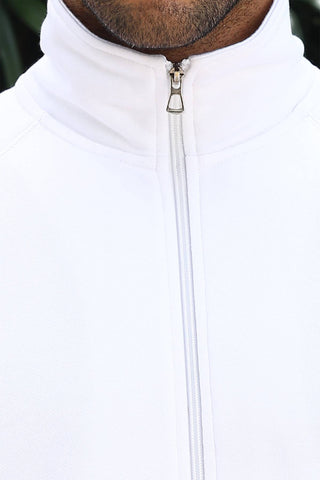 Men's Solid Tracksuit Set | Cotton Blend Mock Collar Zip-Up Jacket & Drawstring Joggers | Mid-Rise Fit | 4 Pockets | Long Sleeves | Casual Athleisure Sportswear