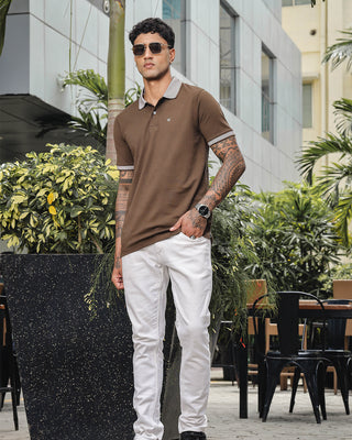 Men's Brown Pure Cotton Polo T-Shirt