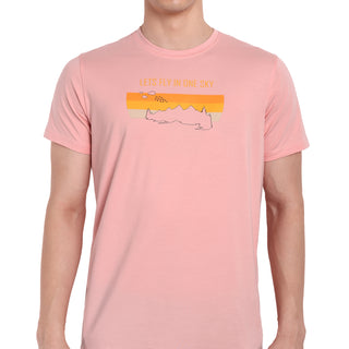 Men Pink Round Neck T-Shirt