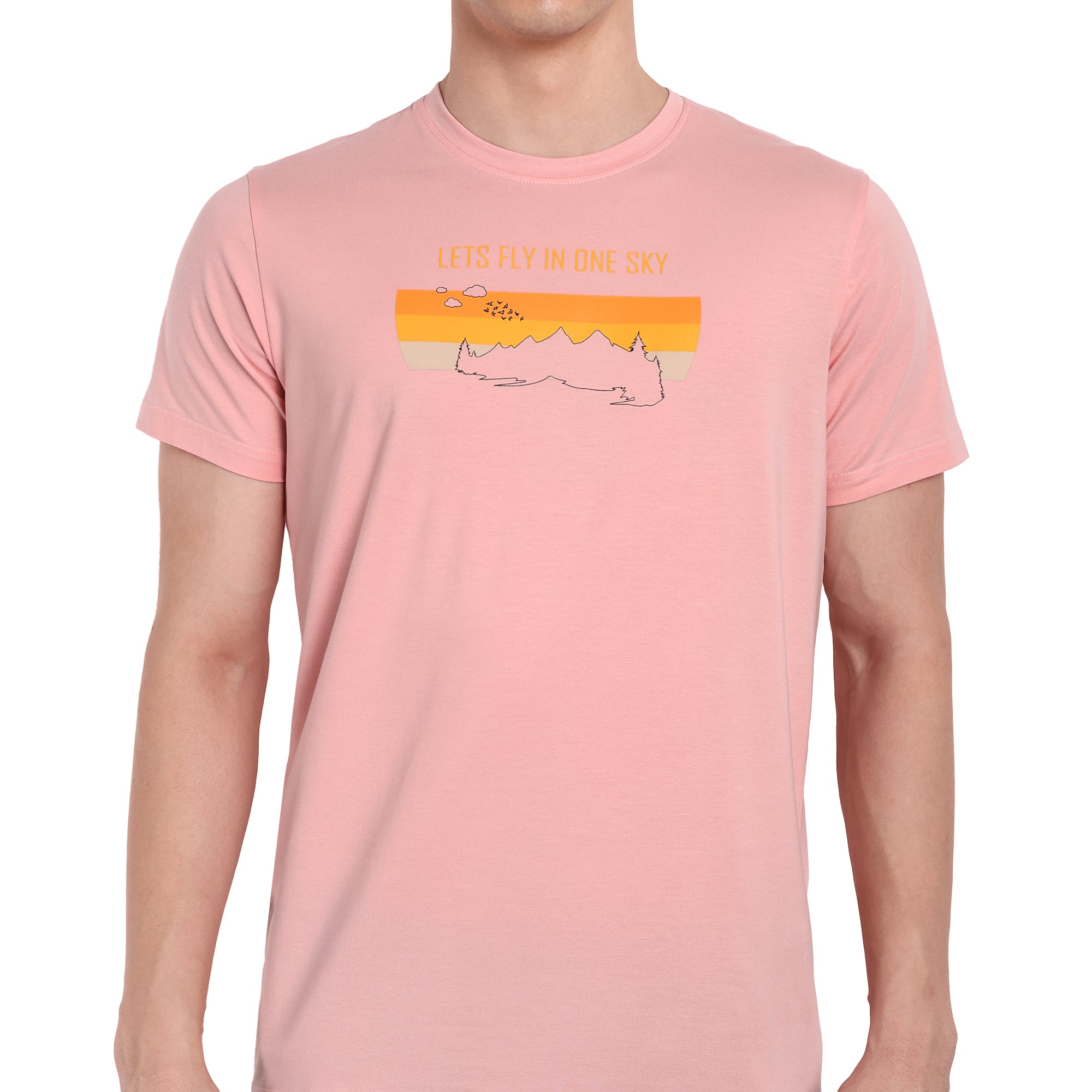 Men Pink Round Neck T-Shirt