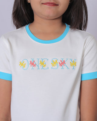 Girls White Round Neck T-Shirt