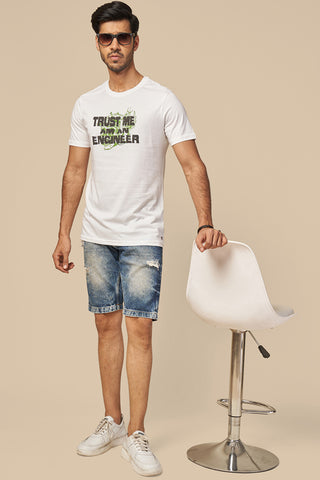 ONE SKY MEN WHITE TYPOGRAPHY PRINTED T SHIRT