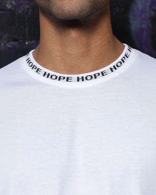 Men's Round Neck Oversized White Tee, "Hope" Typographic Pure Cotton T-shirt