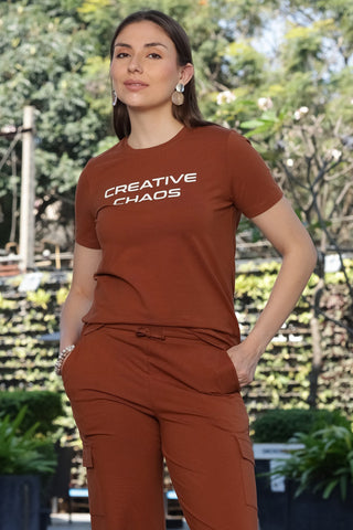 ONE SKY Women’s Cotton Spandex Half Sleeve Co-Ord Set – Printed Typography Round Neck Top & Mid-Rise Drawstring Bottom, Casual 2-Piece Loungewear, Machine Washable