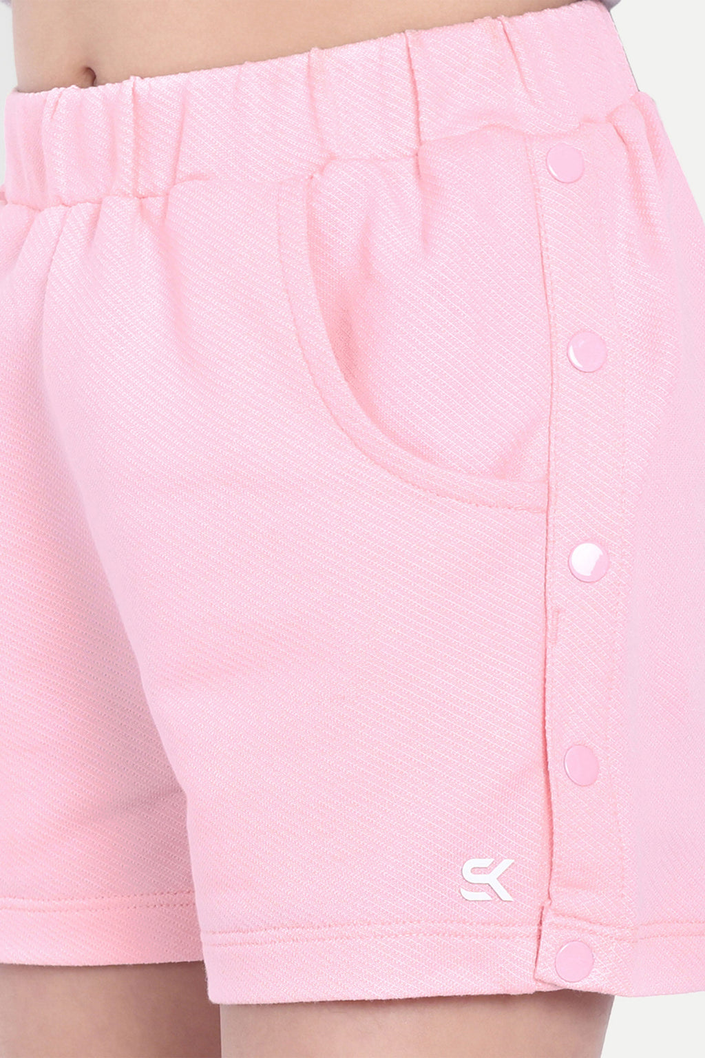 Girls' Stylish Elastic Waist Shorts with Front Pockets & Side Button Detailing