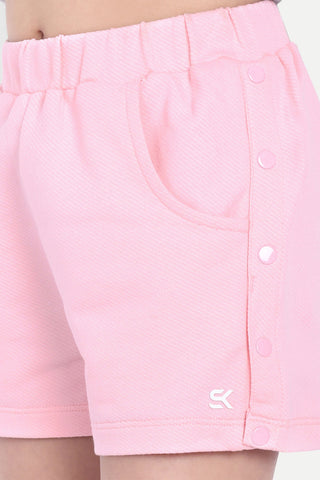 Girls' Stylish Elastic Waist Shorts with Front Pockets & Side Button Detailing