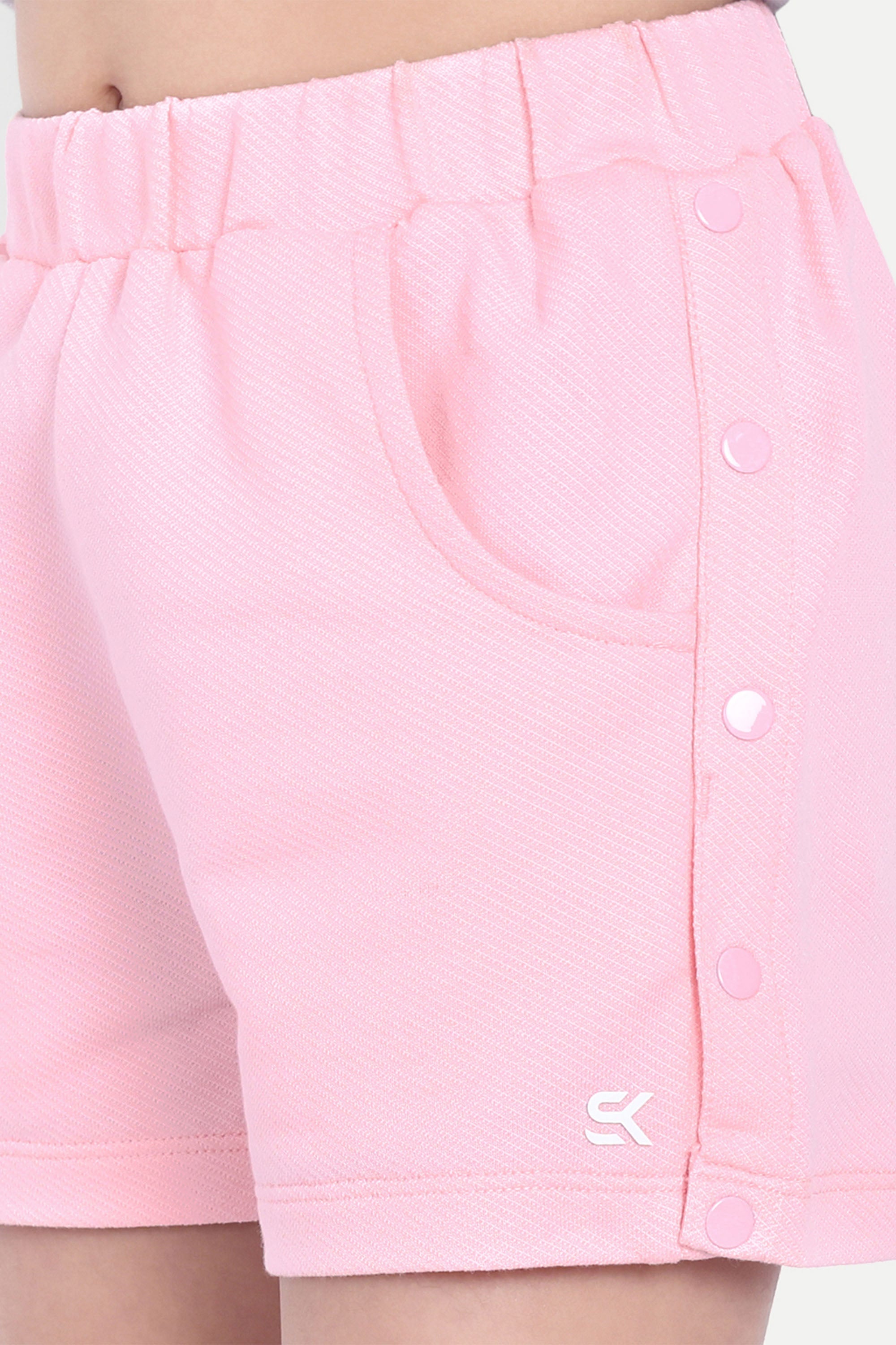 Girls' Stylish Elastic Waist Shorts with Front Pockets & Side Button Detailing