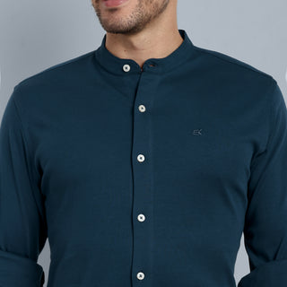 Men Navy Chinese Collar Formal Shirt