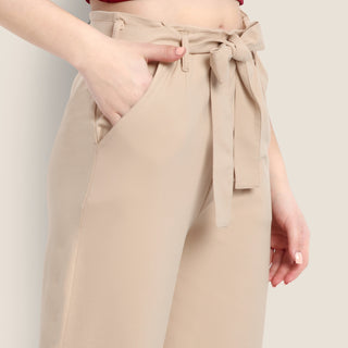 Women Beige Cotton Blend Trousers