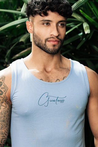 ONE SKY Men’s 100% Cotton Printed Tank Top | Sleeveless Round Neck Casual Vest | Typography Print | Machine Wash