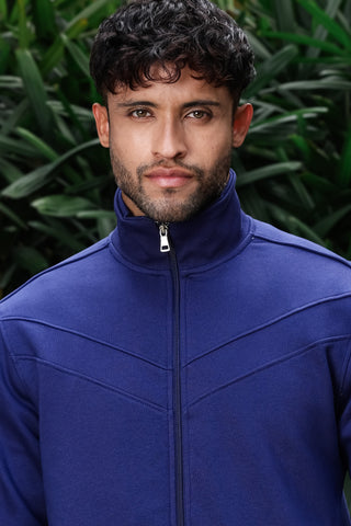 Men’s Solid Tracksuit Set | Cotton Blend Mock Collar Zip-Up Jacket & Slip-On Joggers | Mid-Rise Flat Front | 4 Pockets | Long Sleeves | Casual Athleisure Sportswear