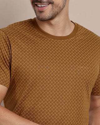 Men Light Tobacco Round Neck T-Shirt