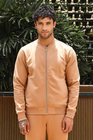 Men’s Solid Tracksuit Set | Stand Collar Zip-Up Jacket & Drawstring Joggers | Cotton Blend | Mid-Rise Flat Front | 4 Pockets | Long Sleeves | Casual Athleisure Wear