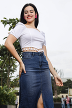 Womens Puff Sleeves Square Neck Crop Top with Tessles