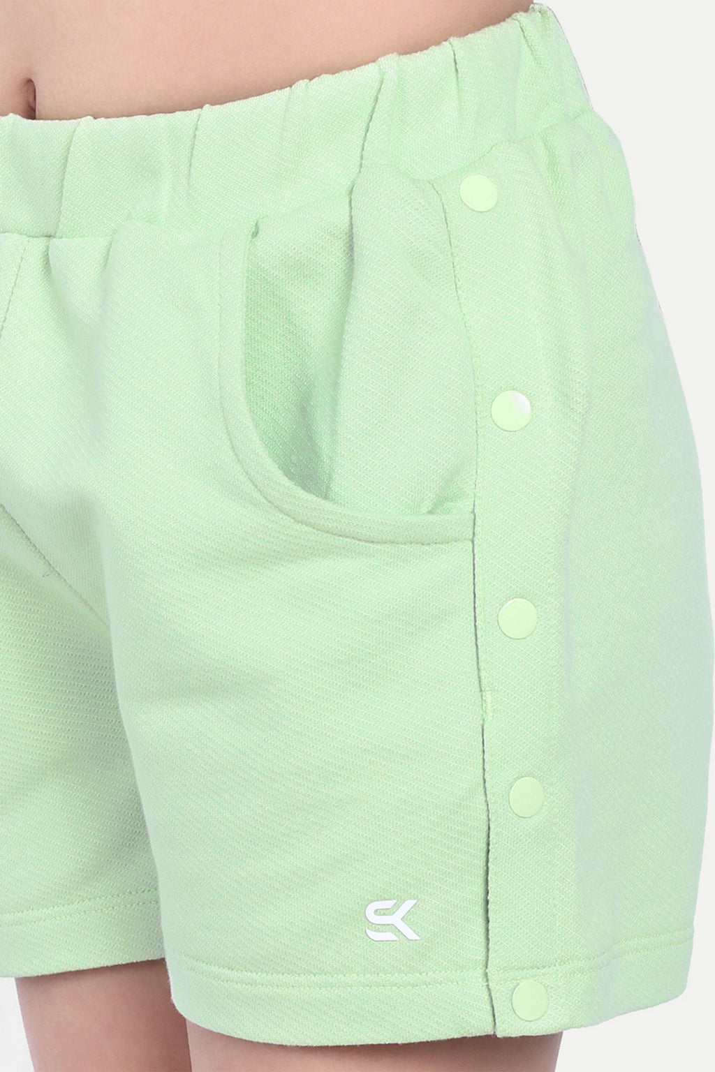 Girls' Stylish Elastic Waist Shorts with Front Pockets & Side Button Detailing