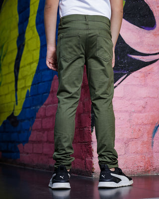 BOYS REGULAR FIT MILITARY OLIVE CAUSAL PANT