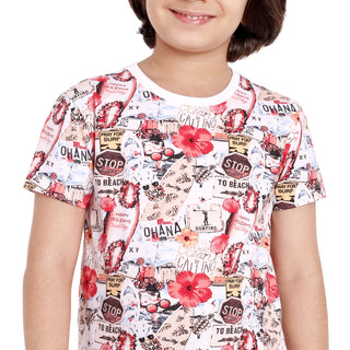 Kids White Printed Round Neck T-Shirt