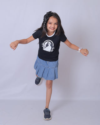 Girls Black Round Neck T-Shirt