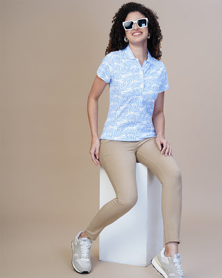 Women Fresh Sky Floral Polo T-Shirt