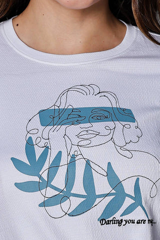 WOMEN ROUND NECK WHITE FULL SLV  CO-ORD SET