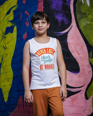 Boys Printed White Vest - Tank Top