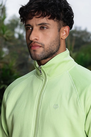 Men's Solid Tracksuit Set | Cotton Blend Mock Collar Zip-Up Jacket & Drawstring Joggers | Mid-Rise Fit | 4 Pockets | Long Sleeves | Casual Athleisure Sportswear