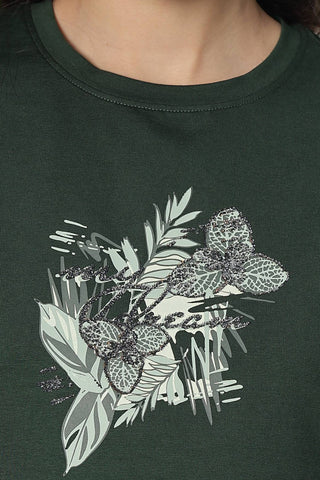 WOMEN ROUND NECK GREEN HALF SLV  CO-ORD SET