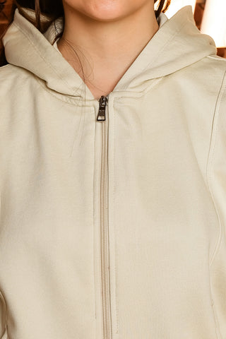 ONE SKY Women's Printed & Typographic Hooded Tracksuit | Cotton Blend Co-ord Set with Zipper Top & Drawstring Pants | 4 Pockets | Flat Front