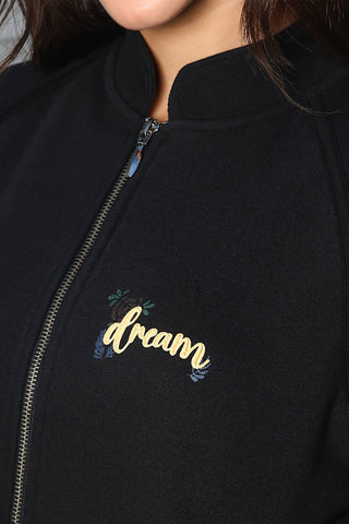 ONE SKY Women's Printed Front Open Tracksuit | Cotton Blend Co-ord Set with Zipper Jacket & Drawstring Pants | Typographic Design & 4 Pockets