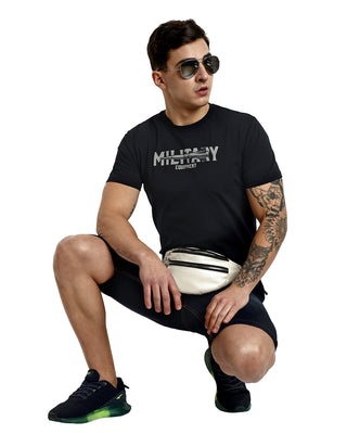 Men Black Printed Round Neck T-Shirt