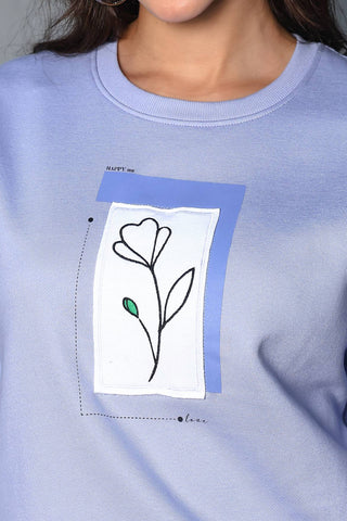 ONE SKY Women's Embroidered & Floral Round Neck Tracksuit | Cotton Blend Long Sleeve Top & Mid-Rise Pleated Slip-On Pants | 4 Pockets