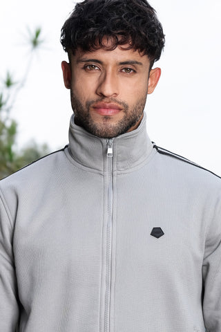 Men's Striped Tracksuit Set | Cotton Blend Activewear with Mock Collar | Zipper Top & Drawstring Bottom | 4 Pockets | Mid-Rise Flat Front Joggers | Casual Gym Sportswear