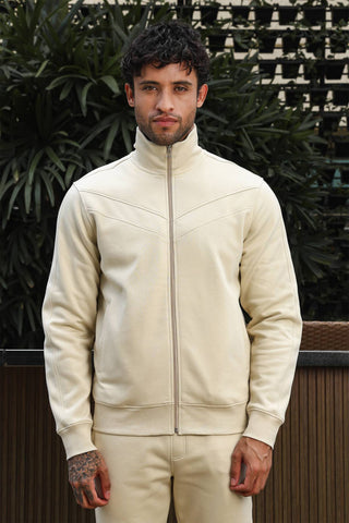 Men’s Solid Tracksuit Set | Cotton Blend Mock Collar Zip-Up Jacket & Slip-On Joggers | Mid-Rise Flat Front | 4 Pockets | Long Sleeves | Casual Athleisure Sportswear