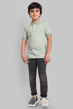Boys Classic Cotton Polo T-Shirt with Stripes Green