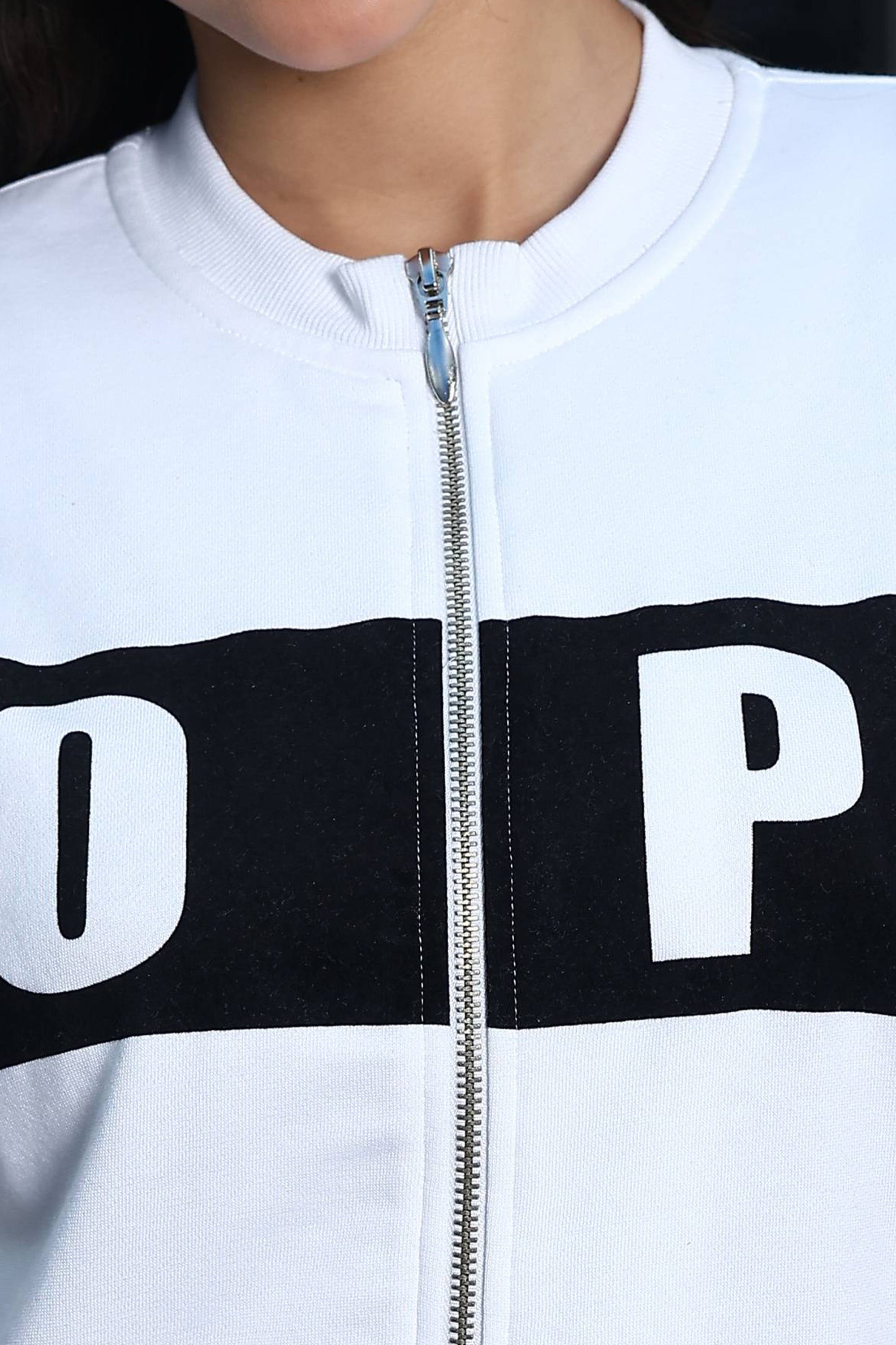ONE SKY Women's Striped & Typographic Tracksuit | Cotton Blend Co-ord Set with Zipper Mock Collar Jacket & Slip-On Pants | 4 Pockets