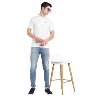 Men White Pure Cotton Polo T-Shirt